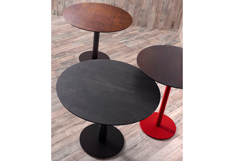 SOL dining / counter / bar table. Ceramic top / steel legs. Round or square.