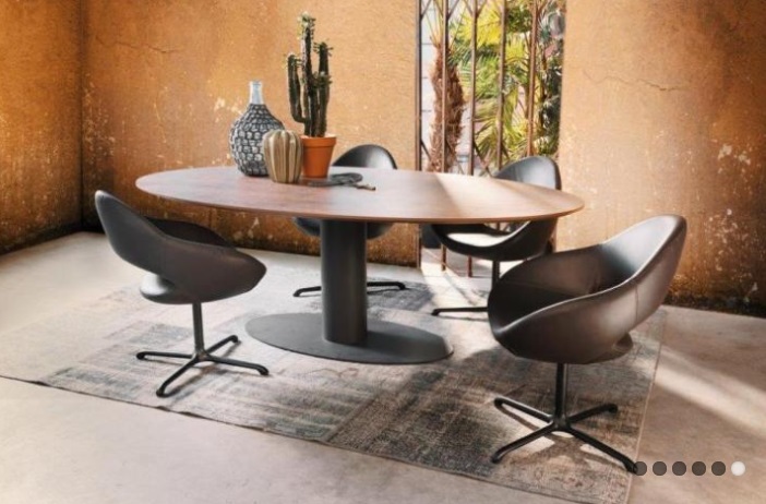 ORPHEUS dining table. Round, oval or barrel shaped. Ceramic top / steel legs. Made to measure
