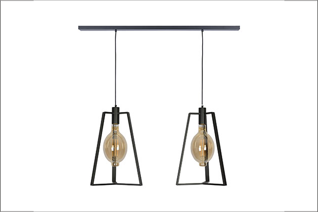 TREVI duo hanging lamp. Height 55 cm. Length 140 cm. 2 Dimmable LED light bulbs not included.