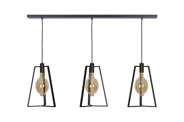 TREVI trio hanging lamp. Height 55 cm. Length 170 cm. 3 Dimmable LED light bulbs not included.