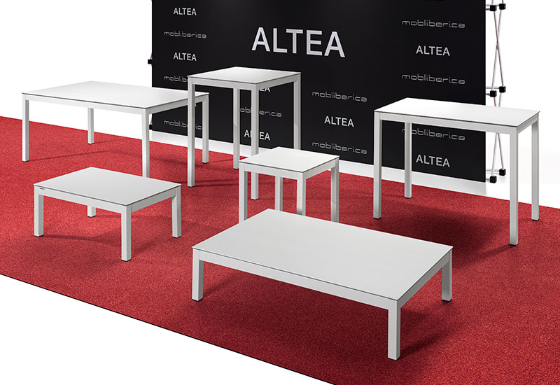 ALTEA dining / counter / bar table. Ceramic top / steel legs. Rectangular or square.