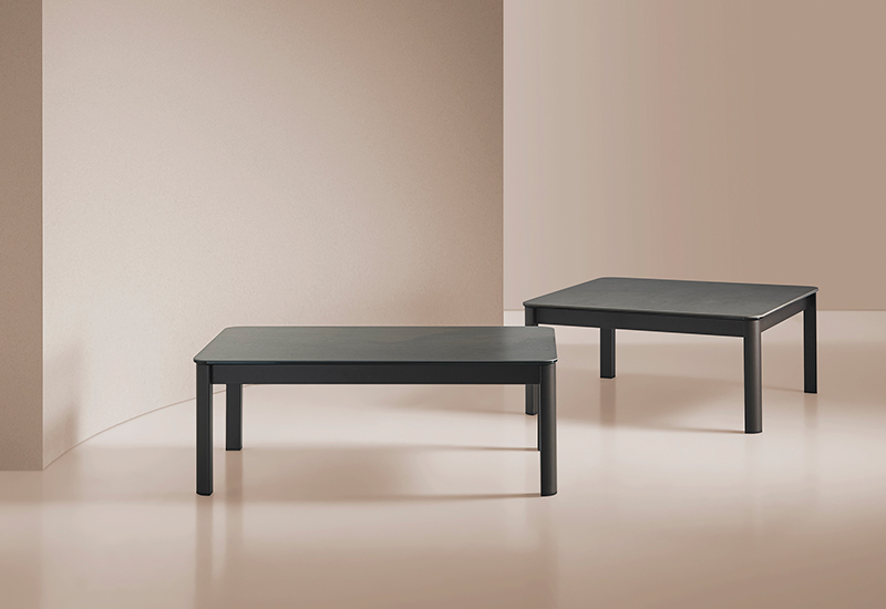 PEPPER coffee table. Ceramic top / steel legs. Rectangular or square.