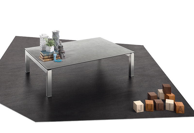 JULIA coffee table. Ceramic top / steel legs. Rectangular or square.