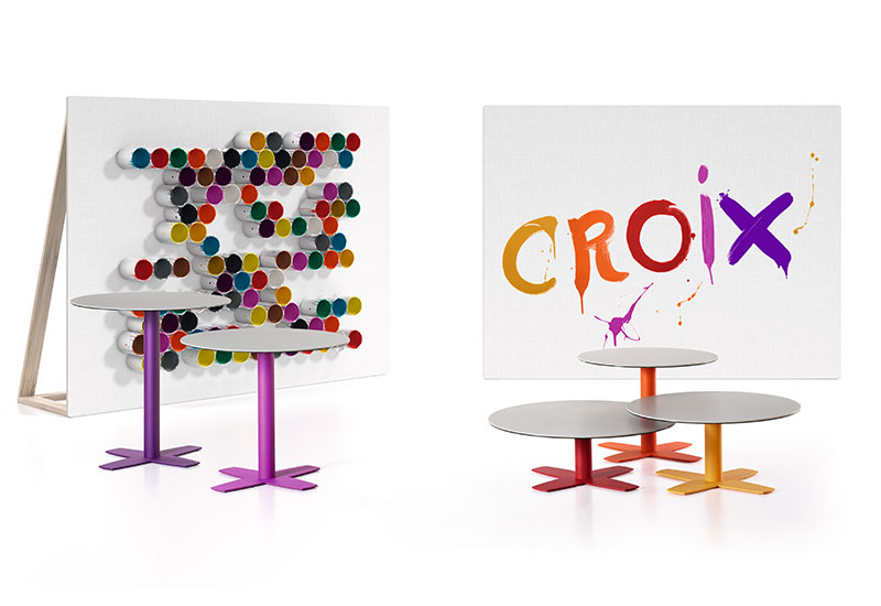 CROIX coffee table. Ceramic top / steel legs. Round or square.