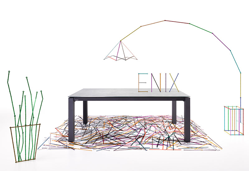 ENIX fixed or extendable dining table. Ceramic top / steel legs. Rectangular.