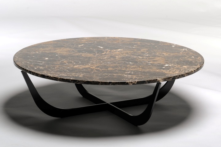 SPINDEL coffee table. Marble or ceramic top / steel legs. Round.